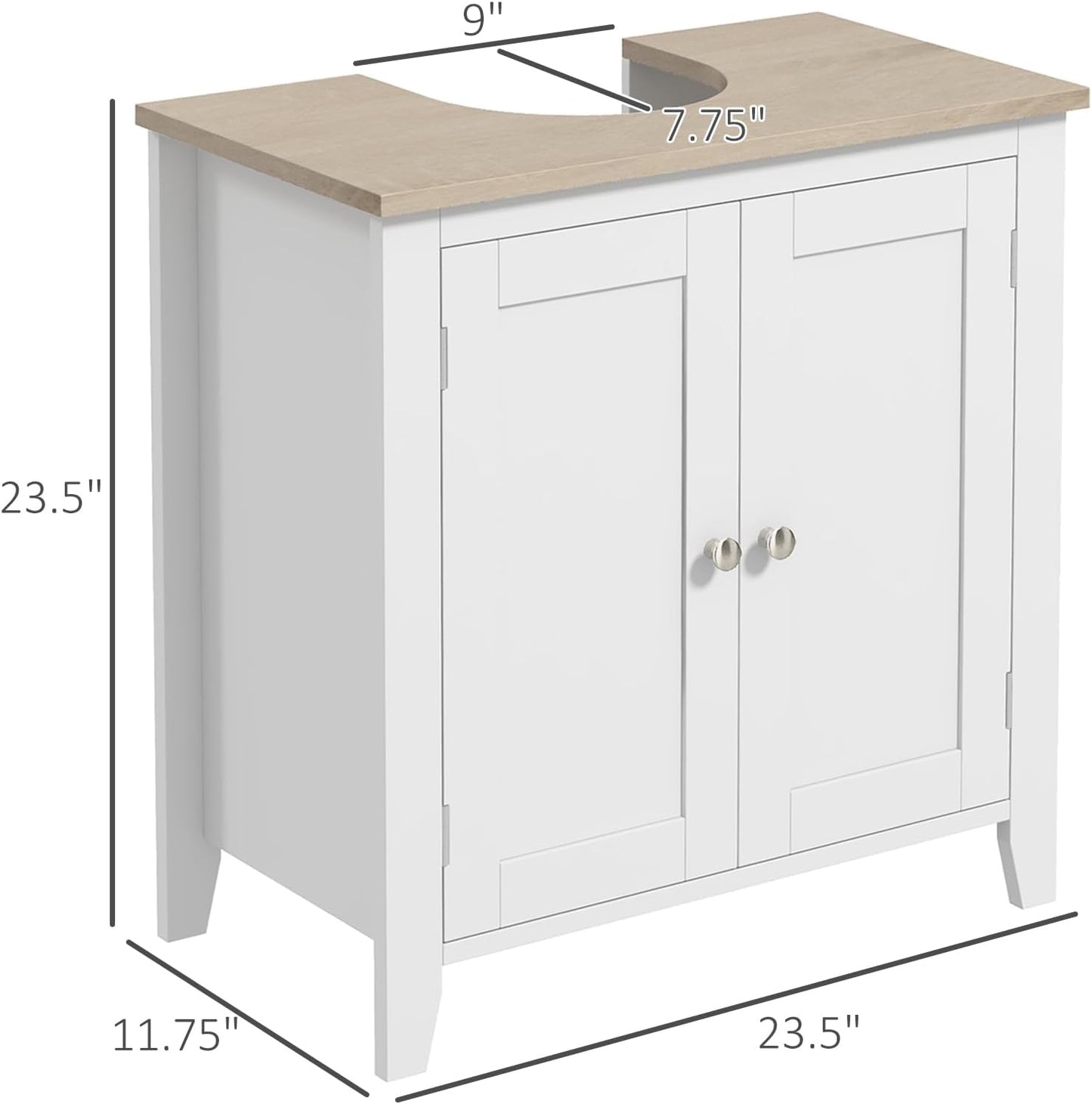 kleankin Pedestal Sink Storage Cabinet, Under Sink Cabinet with U-Shape and Adjustable Internal Shelf, White