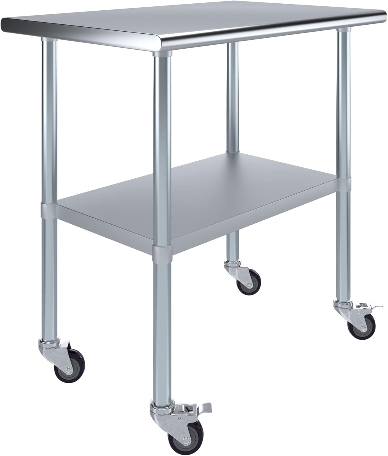 AmGood 24" x 36" Stainless Steel Work Table with Casters | Heavy Duty Metal Utility Table On Wheels | Kitchen Island Cart