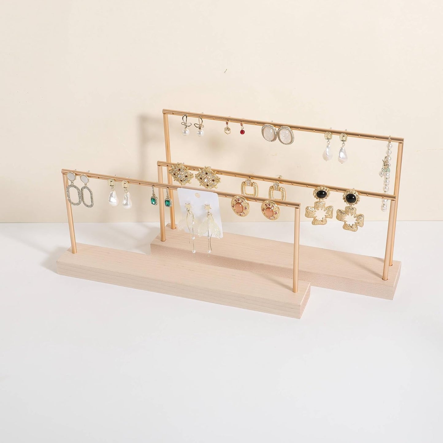 GemeShou wooden earring holder organizer for girls, maple stud earring display stand for boutique store, jewelry storage organizer shelf【maple stand-One Tier】