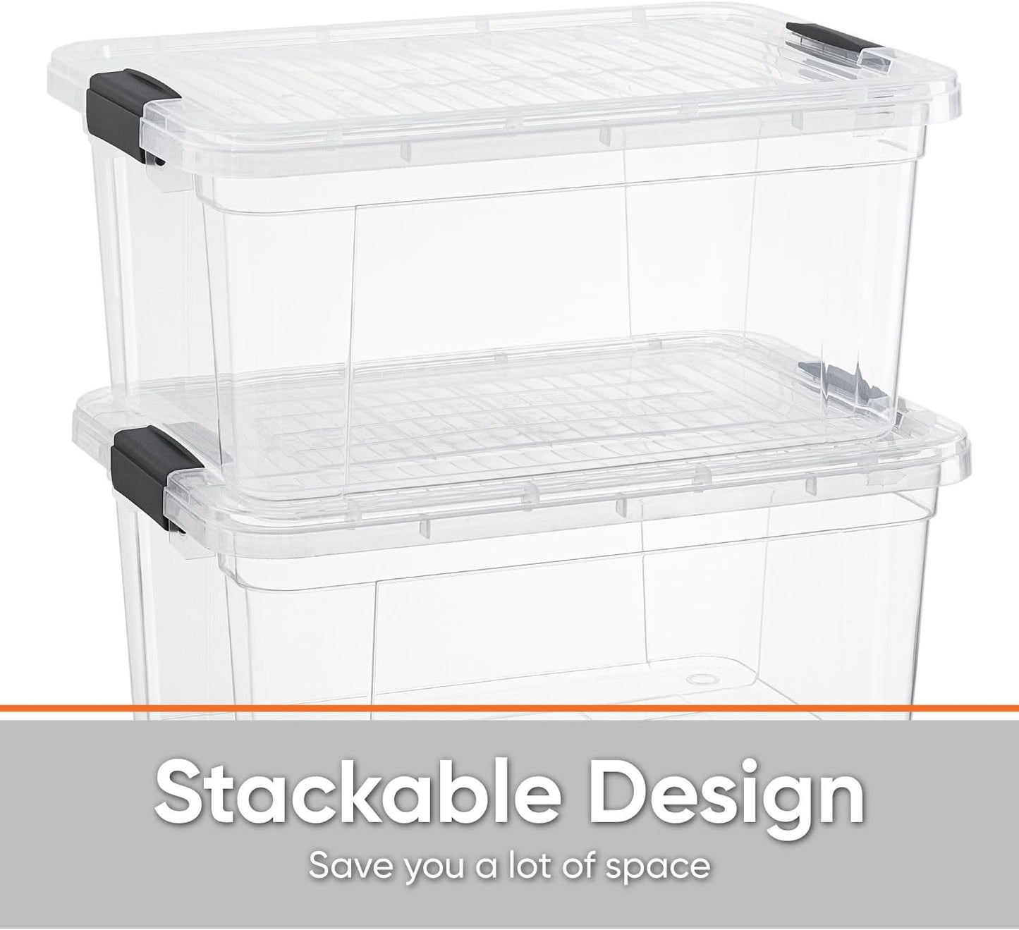 Superio Storage Bins with Lids- 8 Pack, 1.85 Qt Clear Boxes for Organizing, Stackable Plastic Containers- BPA Free, Non-Toxic, Odor Free, Organizer for Home, Office, Dorm