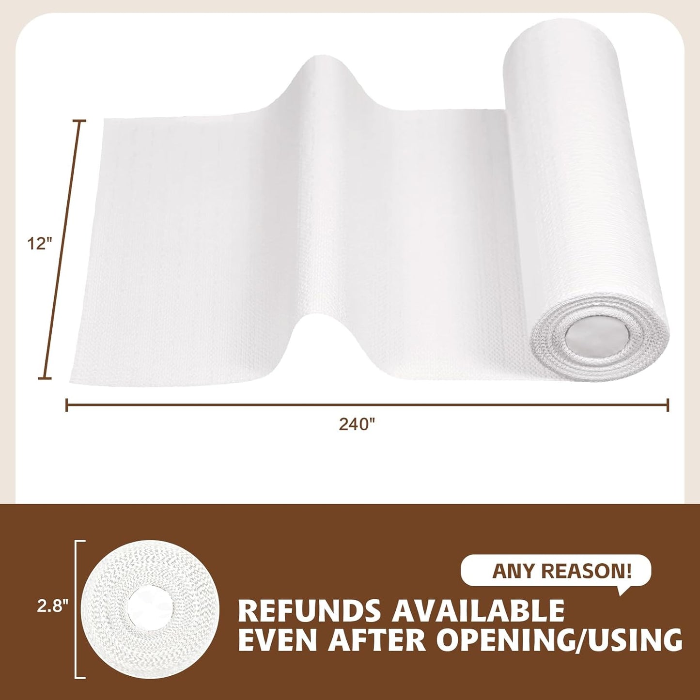 Shelf Liners for Kitchen Cabinets 12in x 20FT, Non Adhesive Drawer Liner Pure White Thickened Shelf Liner Non-Slip Easy to Clean for Tool Box Refrigerator with Knife and Tape Measure