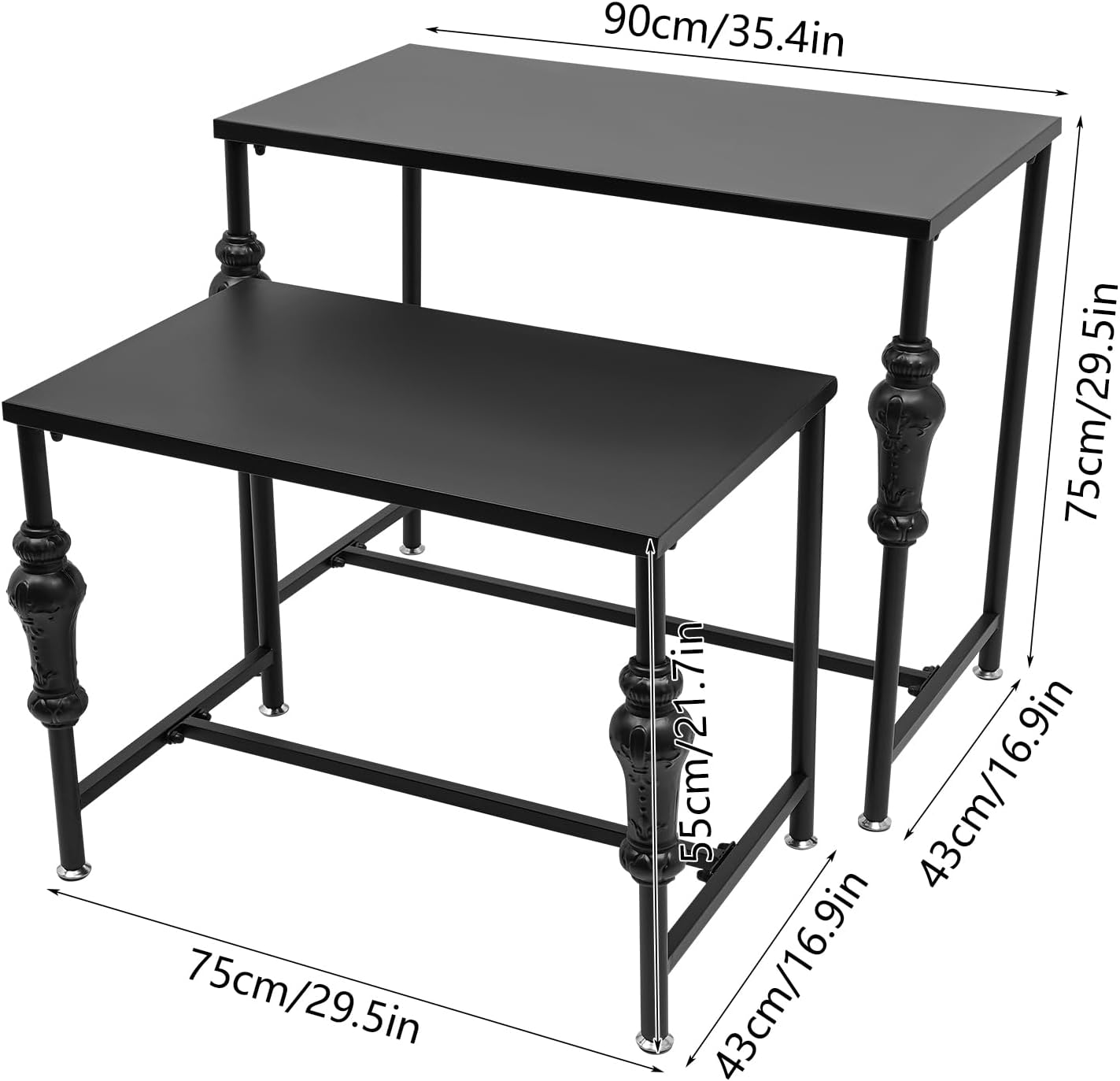 2Pcs Retail Display Tables, Shoe Handbag Display Stand Nesting Tables Set Heavy Duty Purse Display Risers for Home Boutique Retail Store (Black)