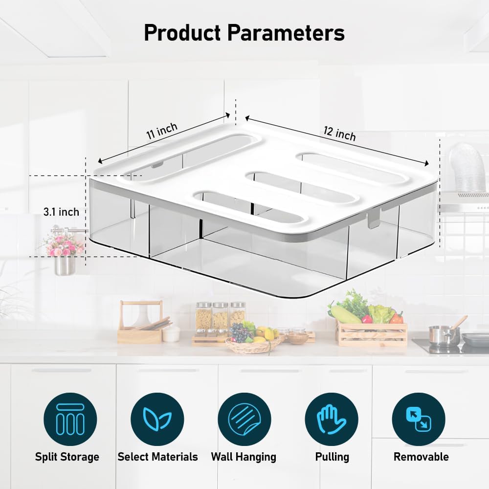 FALAH Food Storage Bag Organizer, 4 in 1 Plastic Bag Organizers for Kitchen Storage, Baggie Organizer for Drawer with Removable Labels, Gallon, Quart, Sandwich (White)
