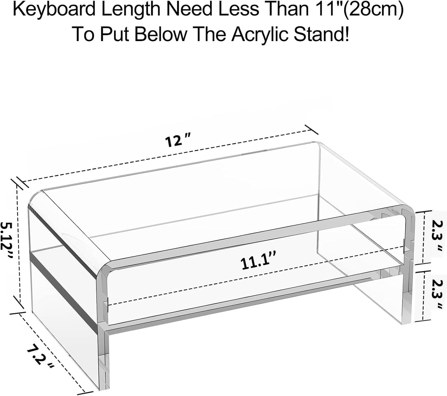 Acrylic Monitor Stand Riser, 2 Tier Clear Computer Monitor Stand for Home Office Business, PC Desk Stand Monitor Riser for Keyboard Storage, Laptop, Printer and TV Screen -12x7.2x5.12 inches