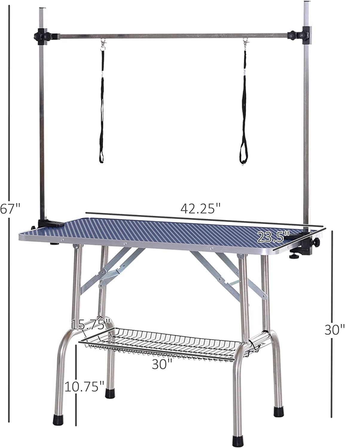 42" Dog Grooming Table Foldable Pet Grooming Tables with Adjustable Arm Noose Storage Mesh Tray Maximum Capacity Up to 330lbs Blue