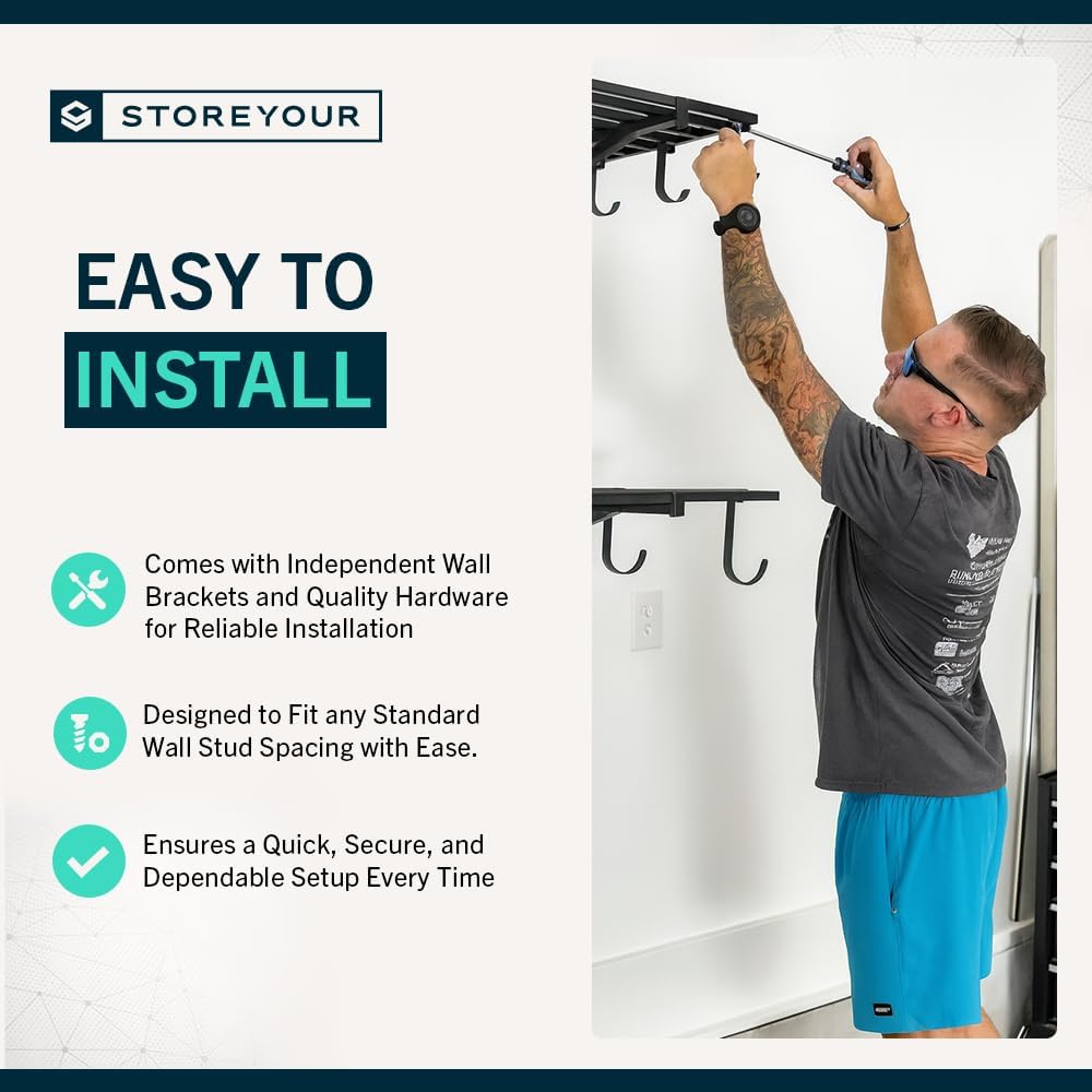 StoreYourBoard Heavy Duty Garage Shelf Wall Mount 2ft x 4ft – Wall-Mounted Shelving for Storage & Organization – Heavy Duty Garage Shelves for Tools, Bins, & Equipment – Holds 400 lbs - Black