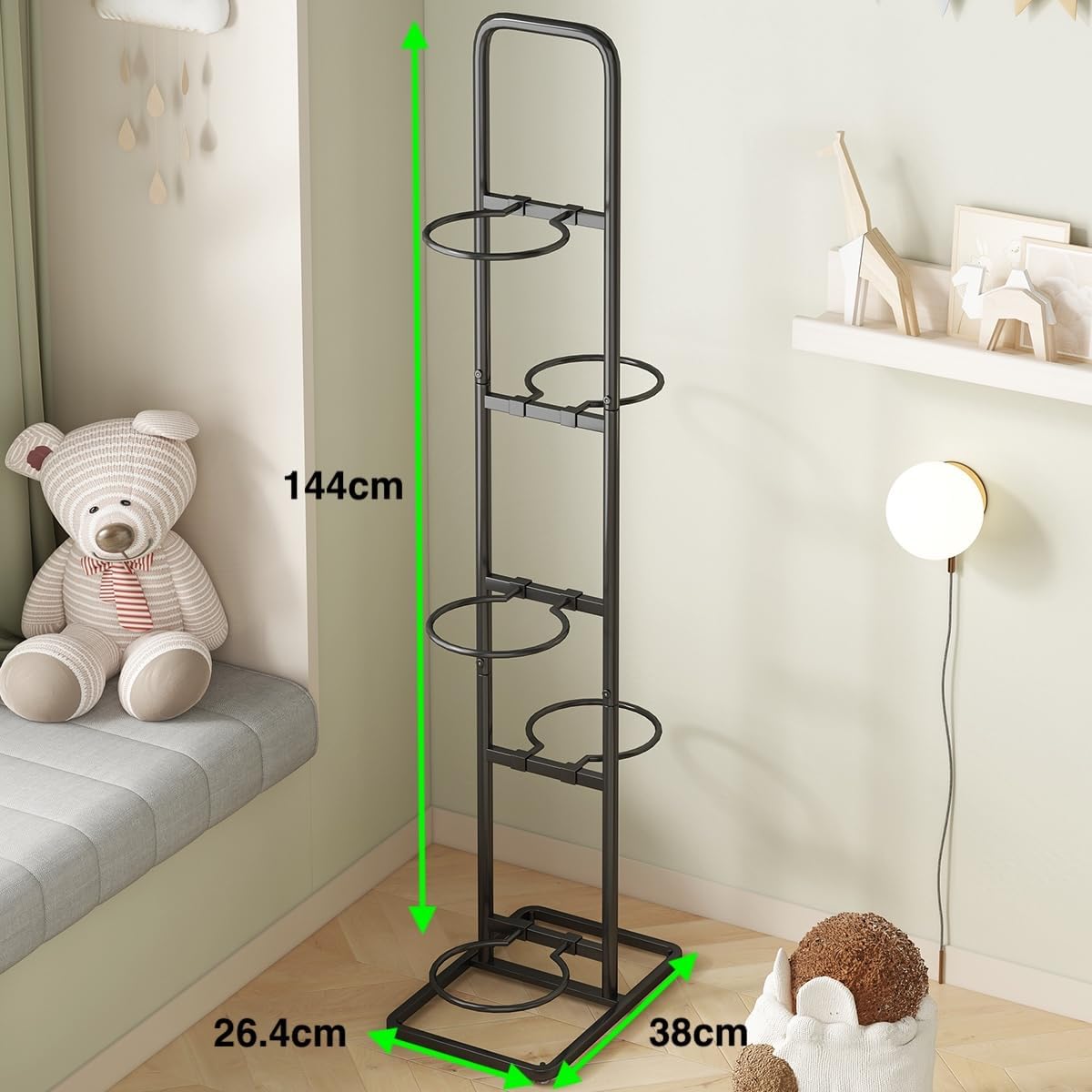 Vertical Ball Rack -basketball rack- Durable Carbon Steel Storage for Basketball, Soccer, Volleyball, and More - Easy to Assemble, Waterproof, Sturdy - 56.7" H