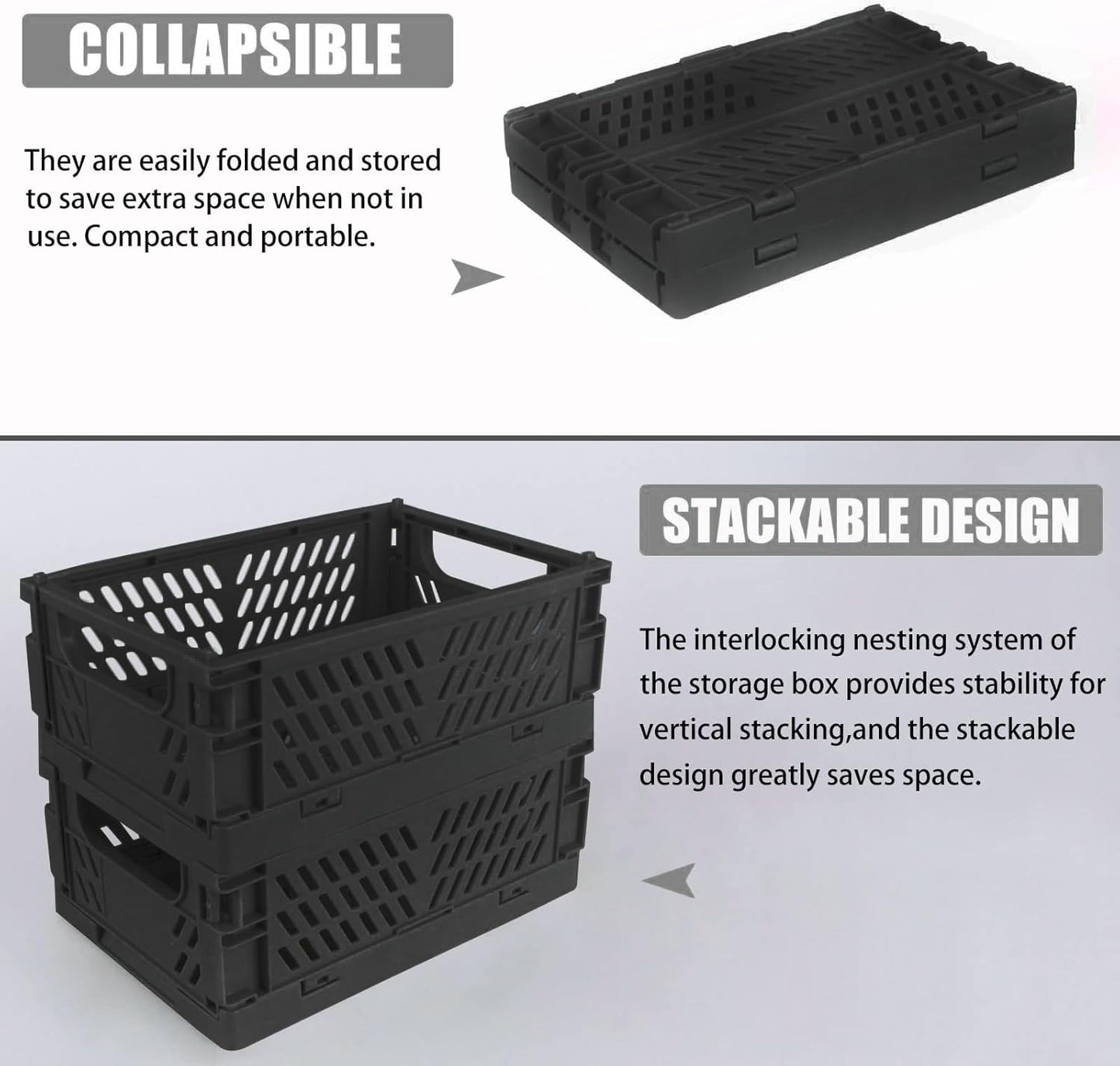 Tixill 2-Pack Mini Foldable Plastic Storage Box Mini Plastic Baskets for Organizing and Storage for Home Kitchen Bedroom Bathroom Office. (Black, 5.9x3.8x2.2)