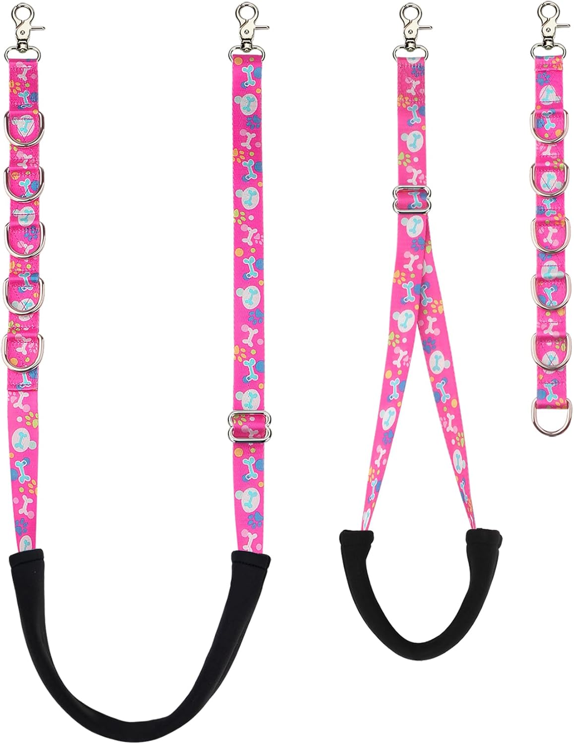 Dog Grooming Belly Straps – Adjustable Grooming Loops with Cute Paw & Bone Pattern Pet Grooming Belly Support Band Table Accessories for Small Medium Large Dogs(Pink)