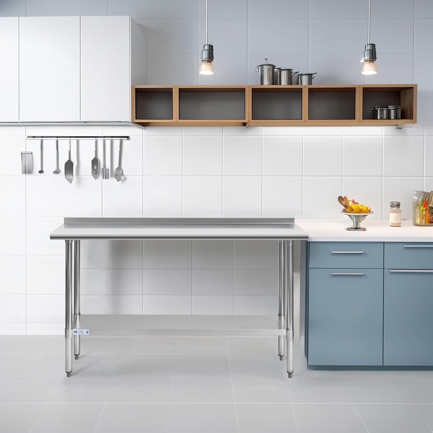 Hally Stainless Steel Table for Prep & Work 14 x 72 Inches, NSF Commercial Heavy Duty Table with Undershelf and Backsplash for Restaurant, Home and Hotel