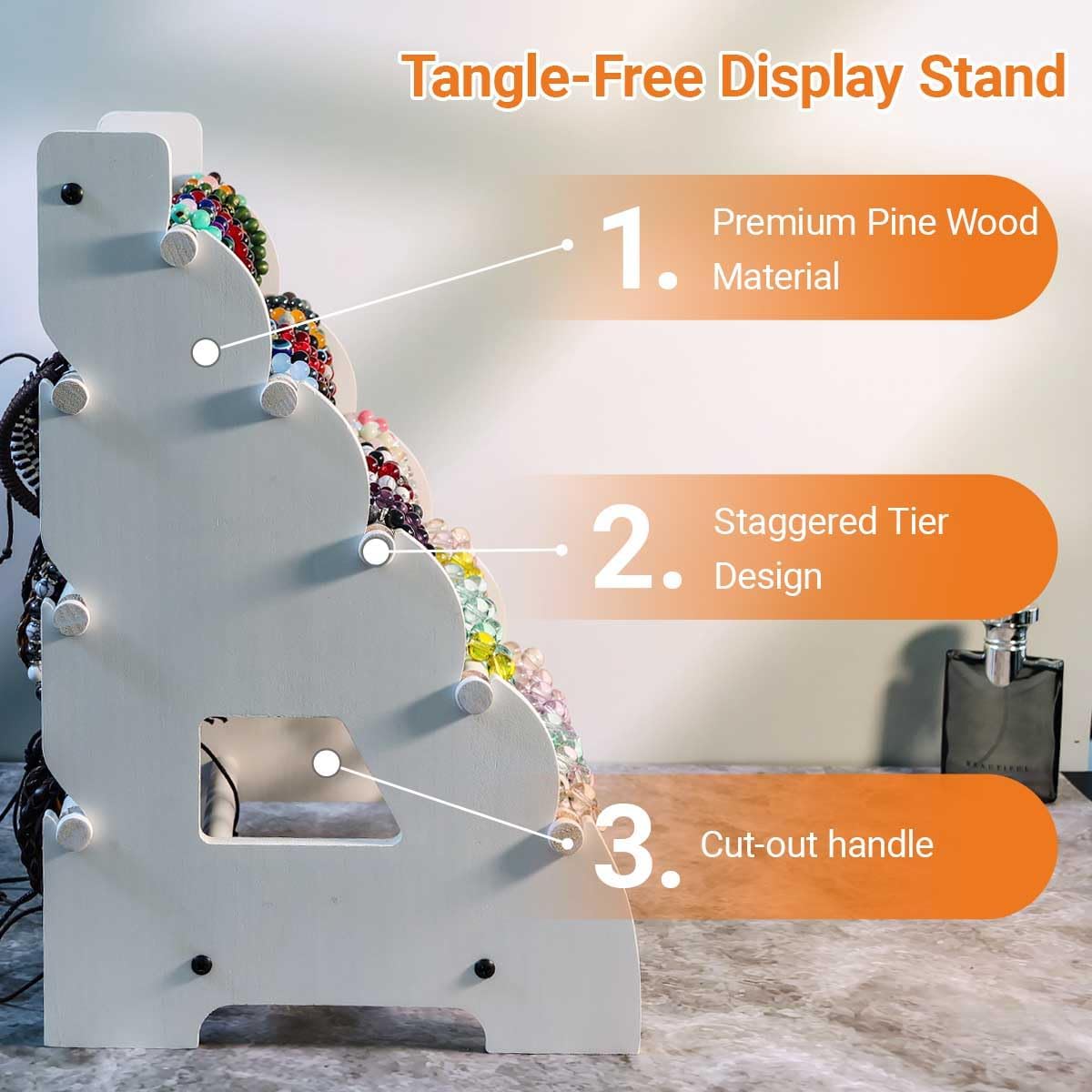 Wooden Bracelet Holder 8 Tier Jewelry Bracelet Display Stand, Portable Organizer for 150-240 Bangles & Scrunchies - for Vendors,Retail Stores, Craft Shows, and Home Storage (white)