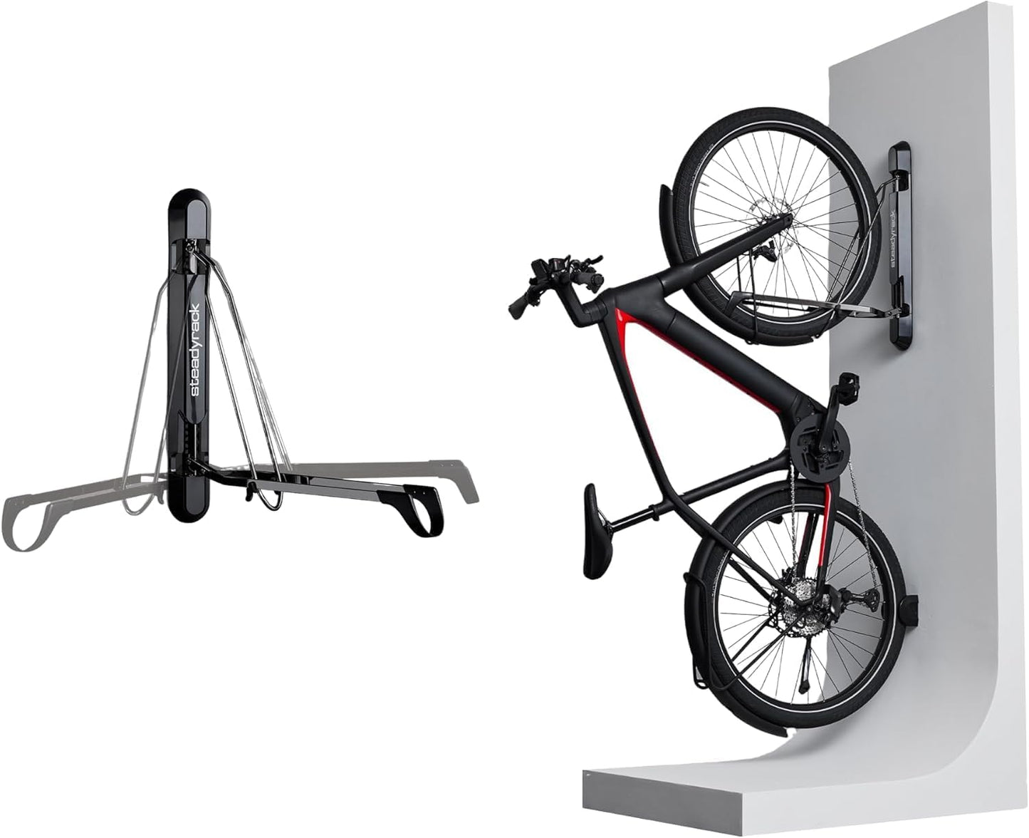 Steadyrack Bike Rack for Mountain Bikes - The Original Wall Mounted Vertical Bike Storage - Fits Wide Tires - Space Saving Pivot Design - Heavy-Duty Steel Rack for Indoor Garage, Apartment or Home Use