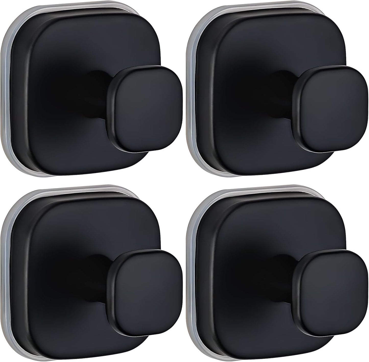 Suction Cup Hooks for Shower - Resuable Bathroom Hooks for Towels, Robes & Loofah - No-Drill Mounting on Kitchen,Walls,Metal,Glass,Mirrors,Tile & Smooth Non-Porous Surfaces (4, Matte Black)