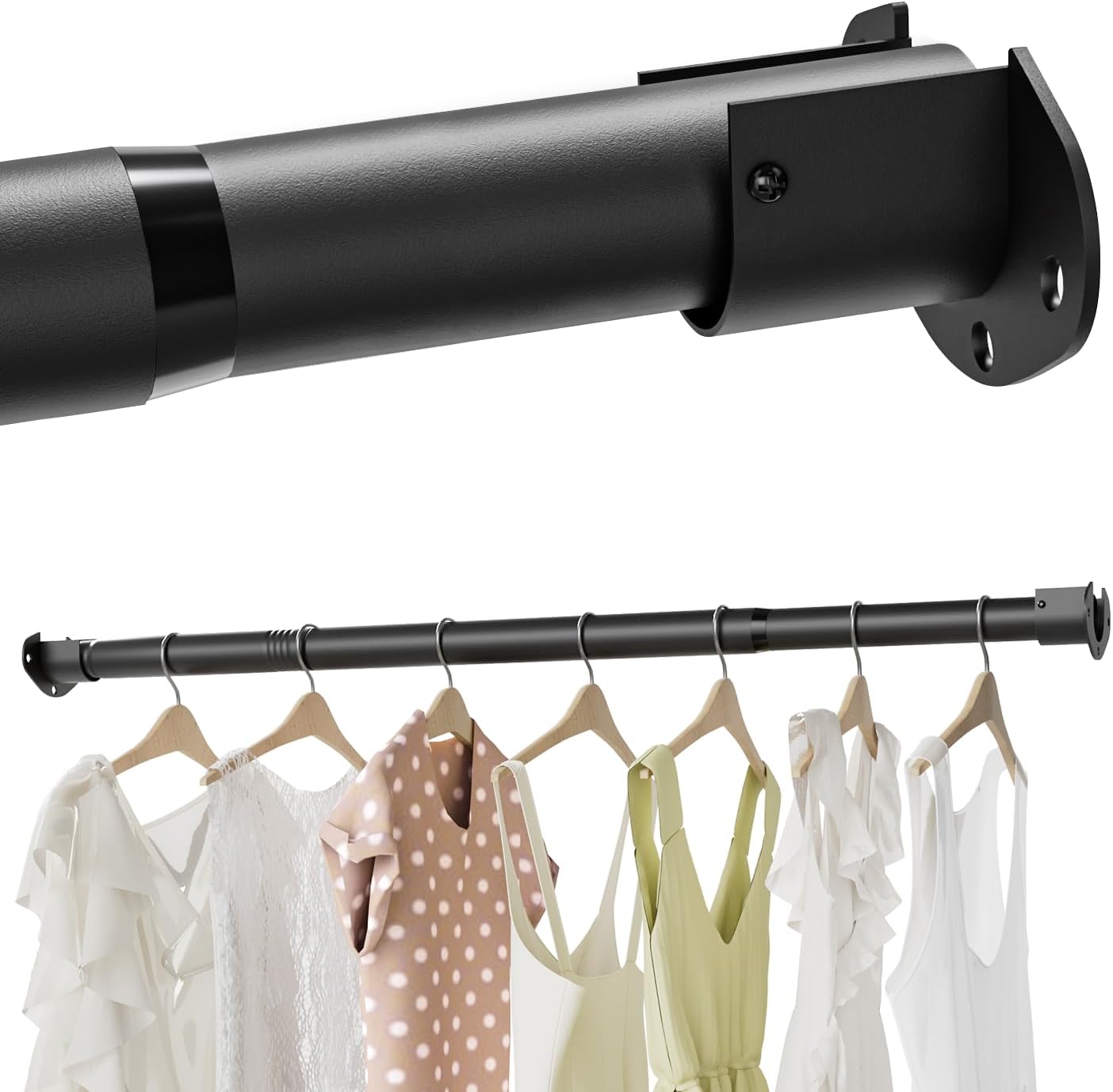 Closet Rods for Hanging Clothes, 16.5 to 88 Inches Stepless Adjustable Closet Rod, Heavy Duty Clothes Hanging Rod for Closet Wardrobes Laundry