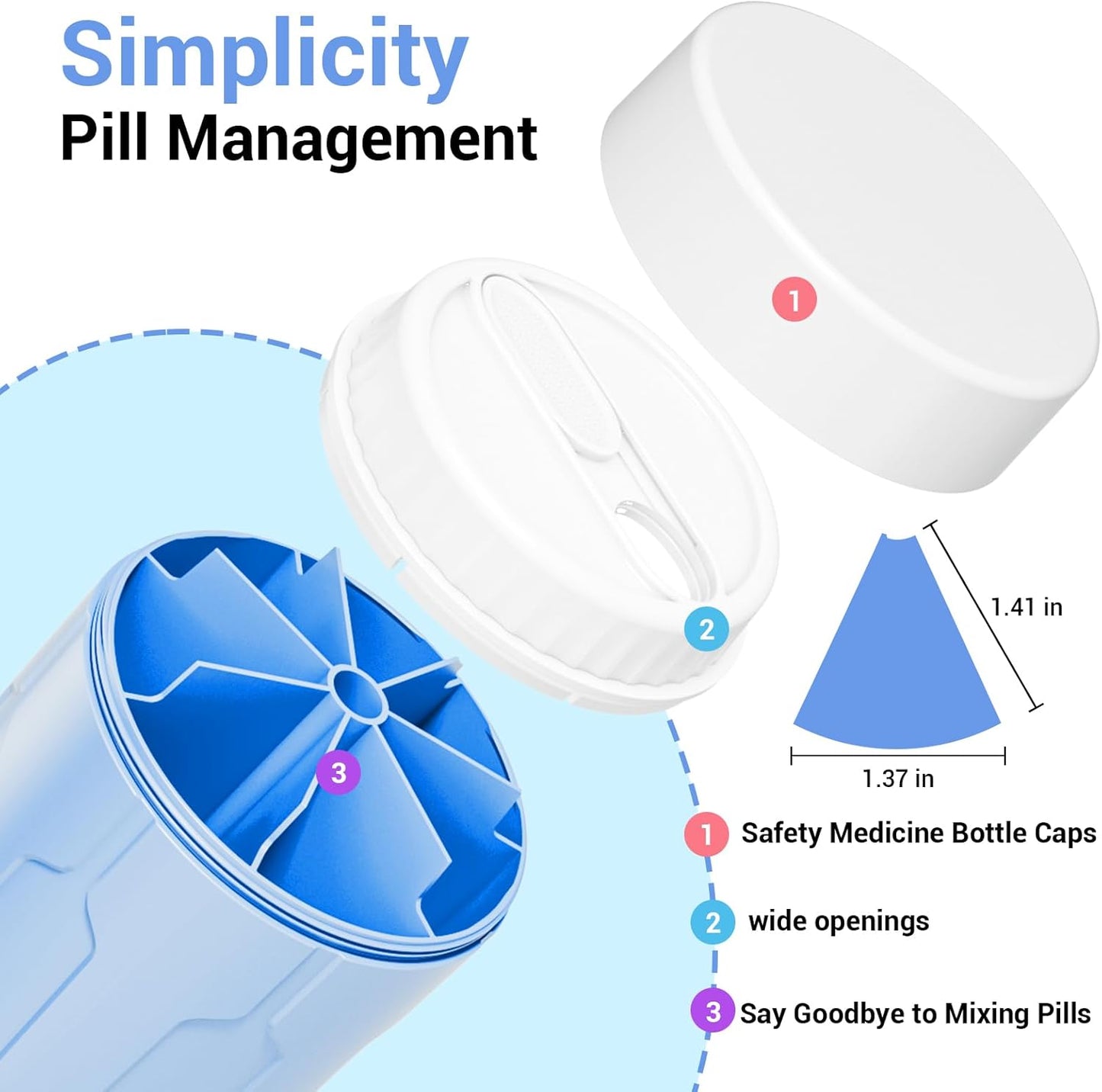 Betife Extra Large Supplement Organizer,Weekly Pill Organizer Bottle, Daily Pill Dispenser with 7 Large Compartments, Organizer to Hold 7 Day Vitamin Medication,21 Labels and a Cleaning Brush (Blue)