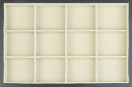 uxcell Velvet Jewelry Organizer Trays with Removable Dividers for Drawers, Jewelry Organizer Drawer Inserts Container Display Case 12 Grid Tray Black