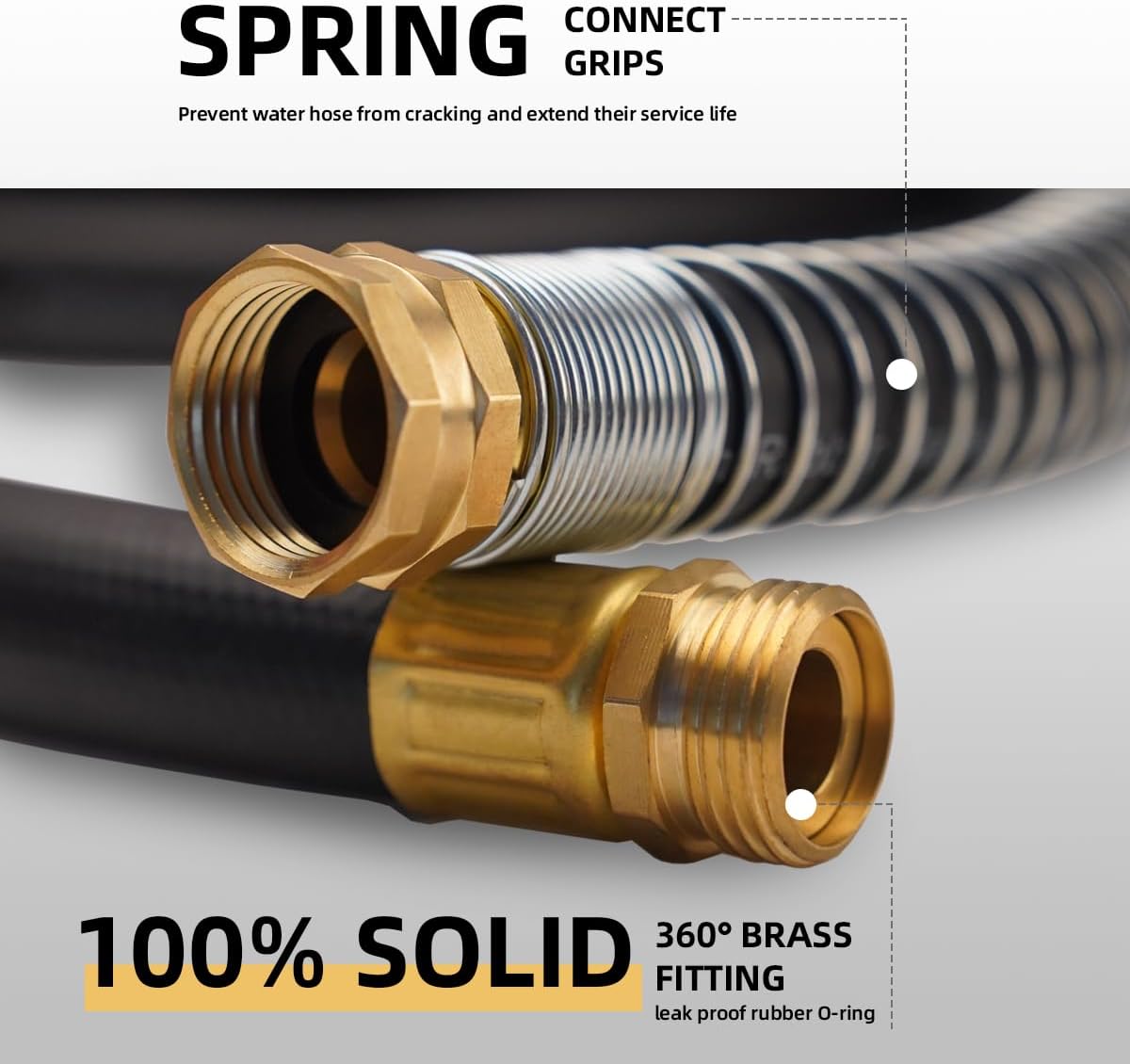 WiseFlow Garden Hose 100FT x 3/4", Heavy Duty Rubber Hose, Water Hose with Five Layered Braiding, Male Female Fittings, 1000PSI Burst, 300PSI Working (Black)