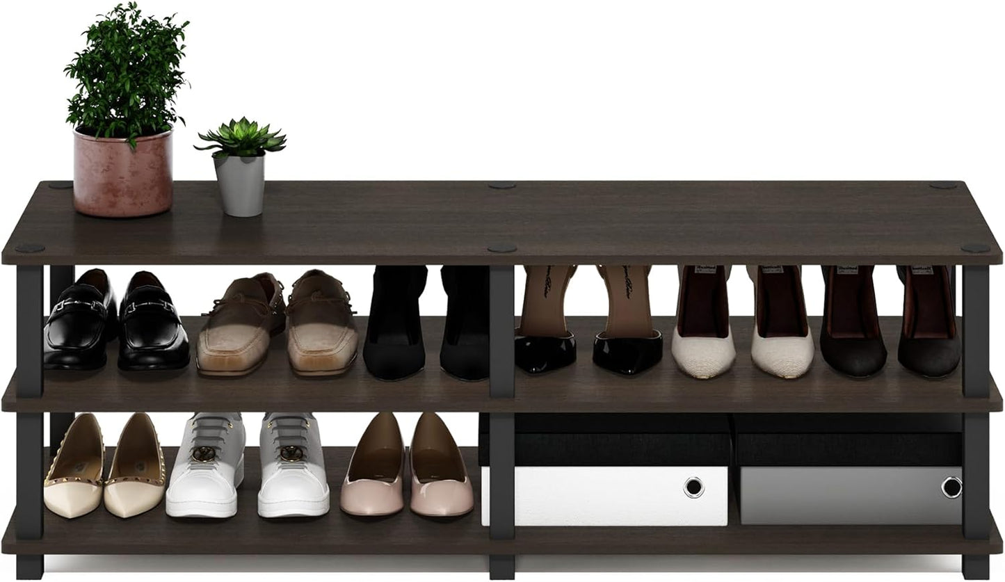 Furinno 14038DBR/BK TST No Tools 3-Tier Wide Shoe Storage Rack, Dark Brown/Black 47 Inch