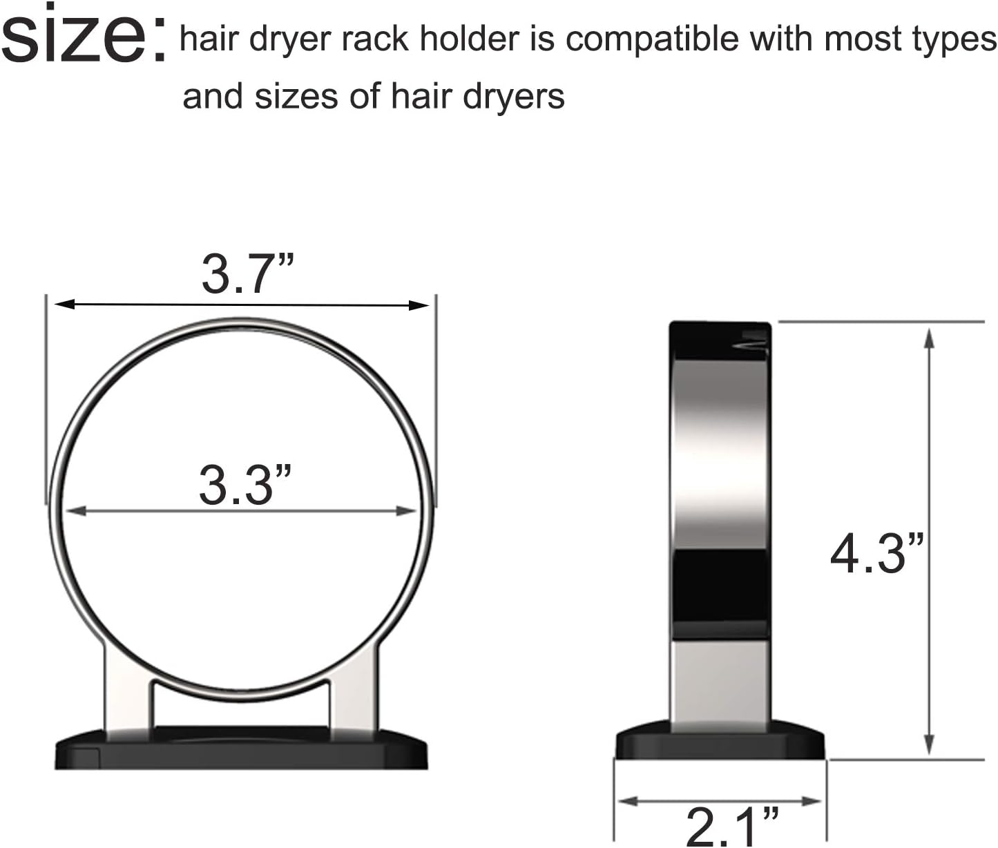 Hair Dryer Holder, Bathroom Cabinet Door Blow Dryer Stand, Blow Dryer Holders Wall Mount - Extra Large Rim (Silvery)