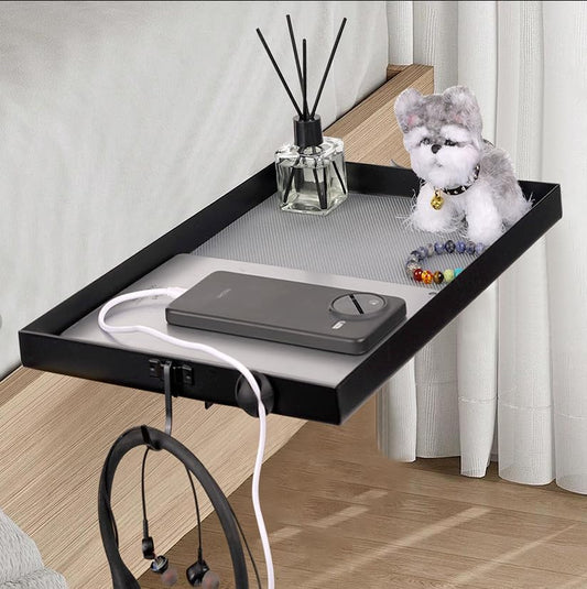 Luckyone Bedside Shelf Metal for Bunk Bed & Top Bunk, Clip On Nightstand, Bed Side Table Tray Organizer, College Dorm Room Essentials with Hook, Cord Clip and Cup Holder
