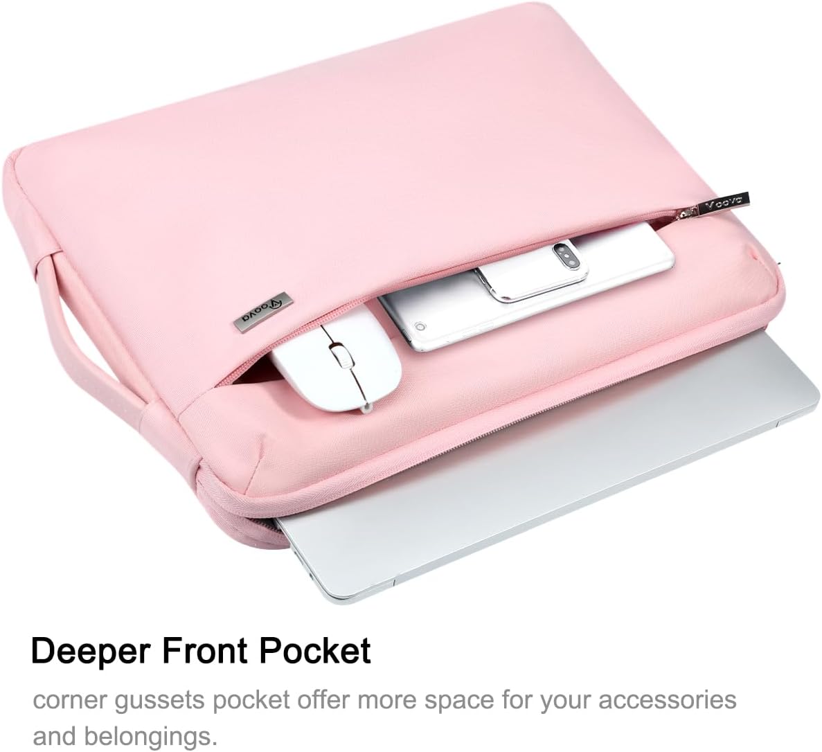 Voova Laptop Sleeve Case 15.6 16 Inch with Handle, 360° Protective Waterproof Slim Computer Bag Cover Compatible with MacBook Pro M2/M3/M4 16, HP Acer Lenovo Yoga ThinkPad Asus Laptop, Women, Pink