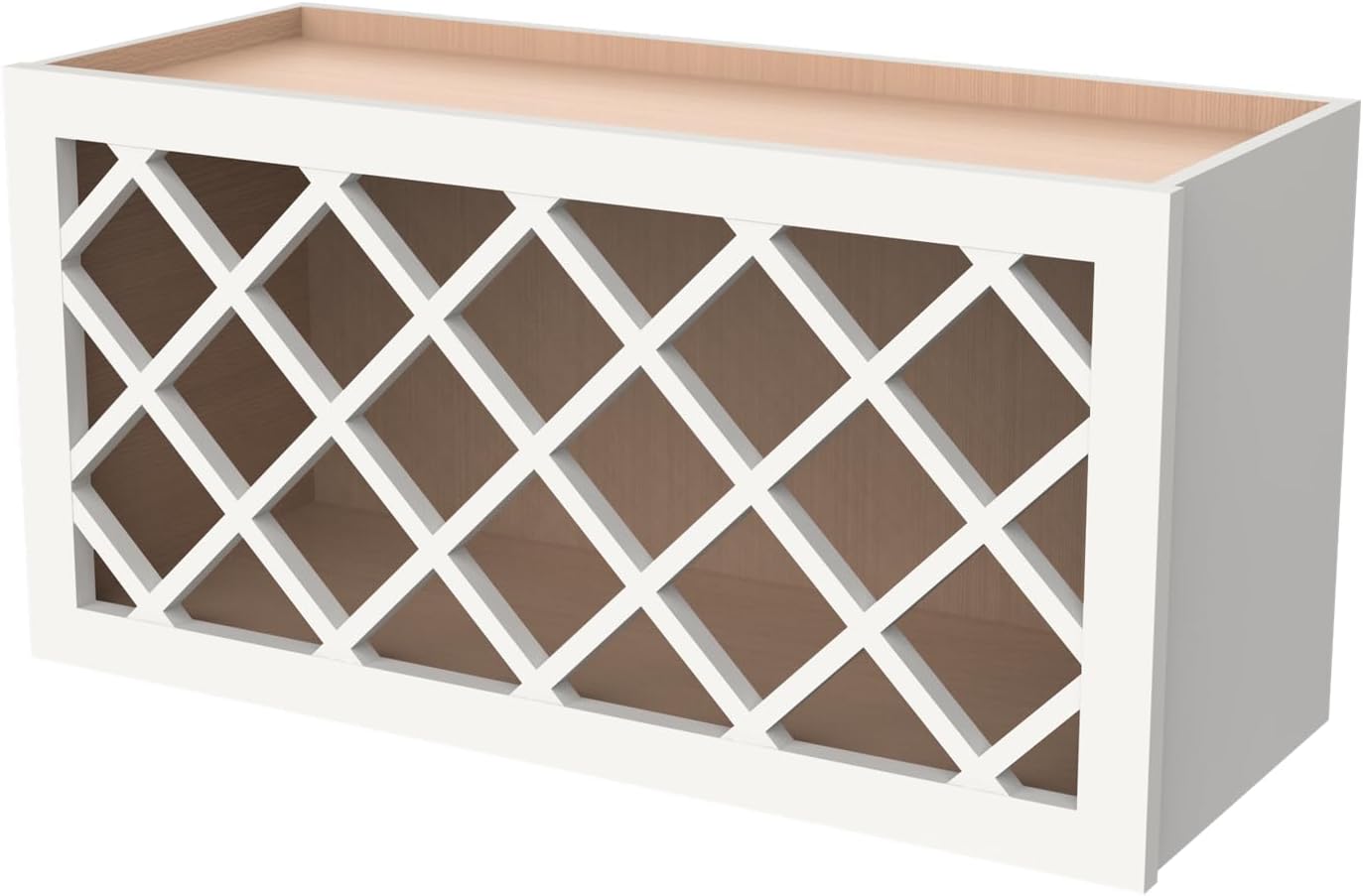 Solid Wood RTA Wine Bottle Rack Wall Cabinet with Lattice Panels and Wine Storage - Mocha (Origami White, 36'W 12'D 18'H) for Bar, Pantry, Cellar, Countertop