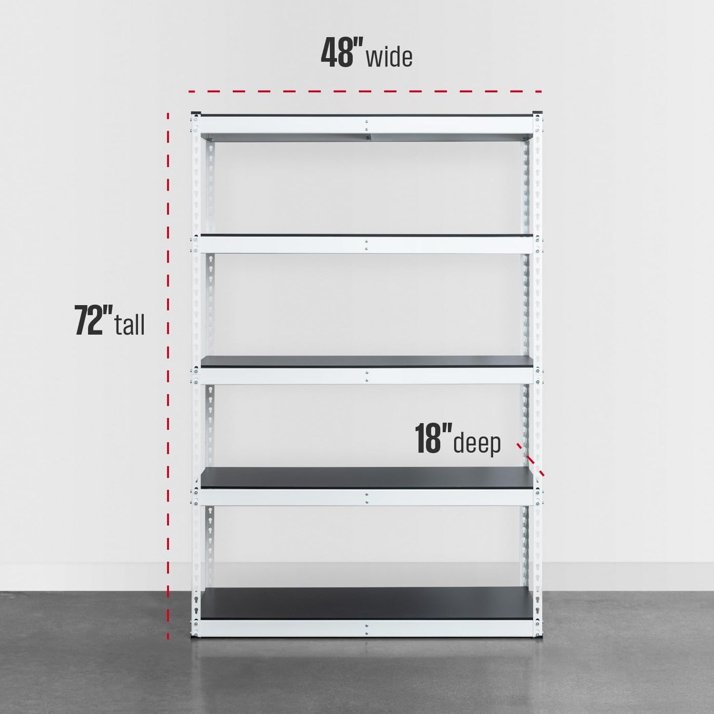 SafeRacks Modular Garage Shelving - 5 Tier Storage Shelves, Tall Metal Rack Shelves for Storage, Heavy Duty Steel Shelf Organizer for Garage, Or Kitchen Pantry (White, 18 x 48 x 72)
