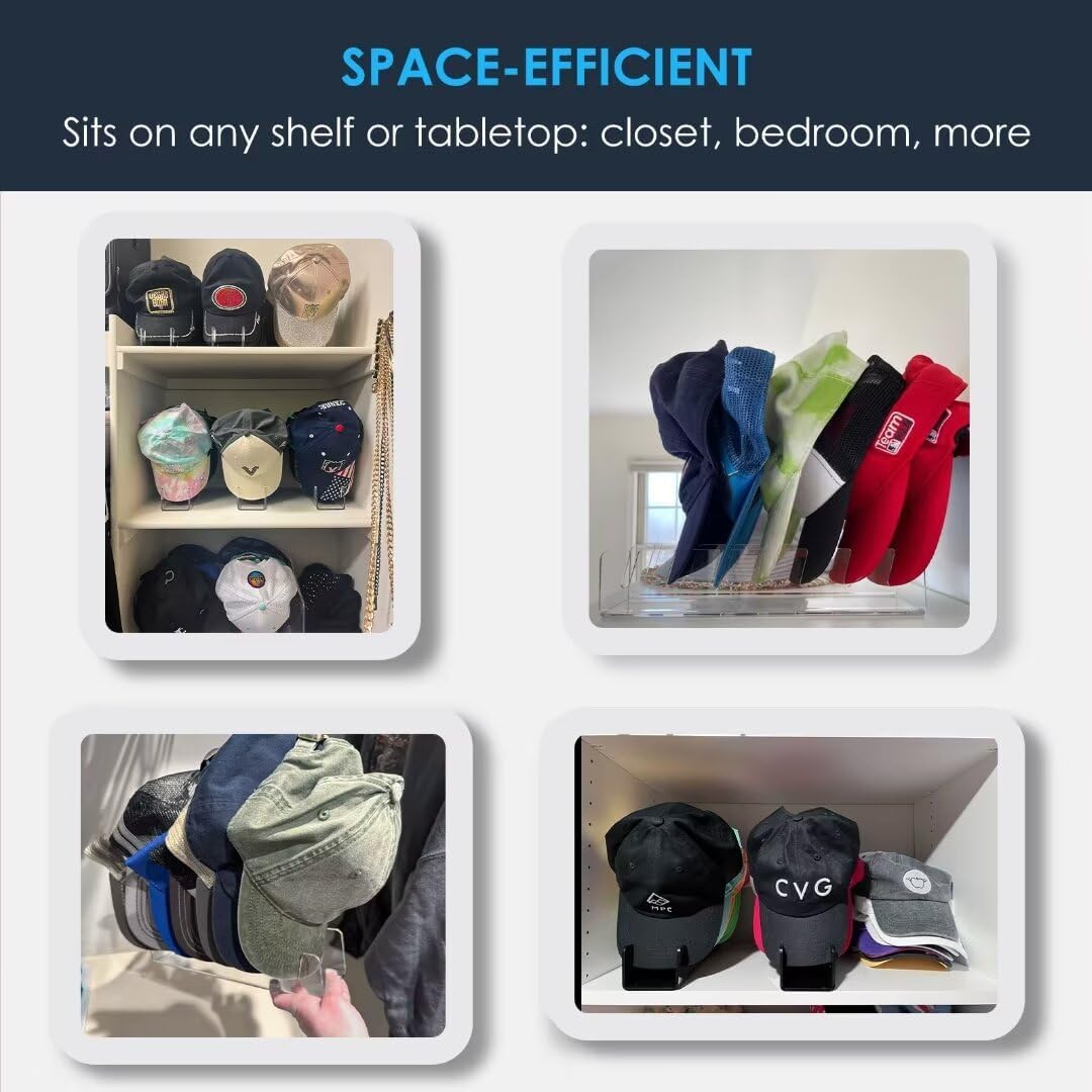 OAPRIRE Hat Stand for Baseball Caps Display and Organizer, No Install Acrylic Hat Organizer 2 Pack Holds 14 Baseball Caps for Closet, Bedroom, Dresser (Frosted Clear)