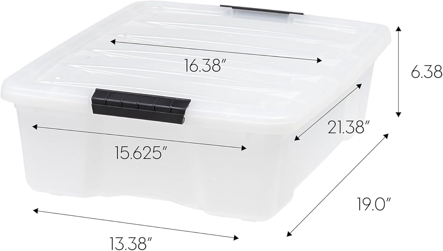 IRIS USA 27 Qt Stackable Plastic Storage Bins with Lids, 6 Pack - BPA-Free, Made in USA - Discreet Organizing Solution, Latches, Durable Nestable Containers, Secure Pull Handle - Pearl