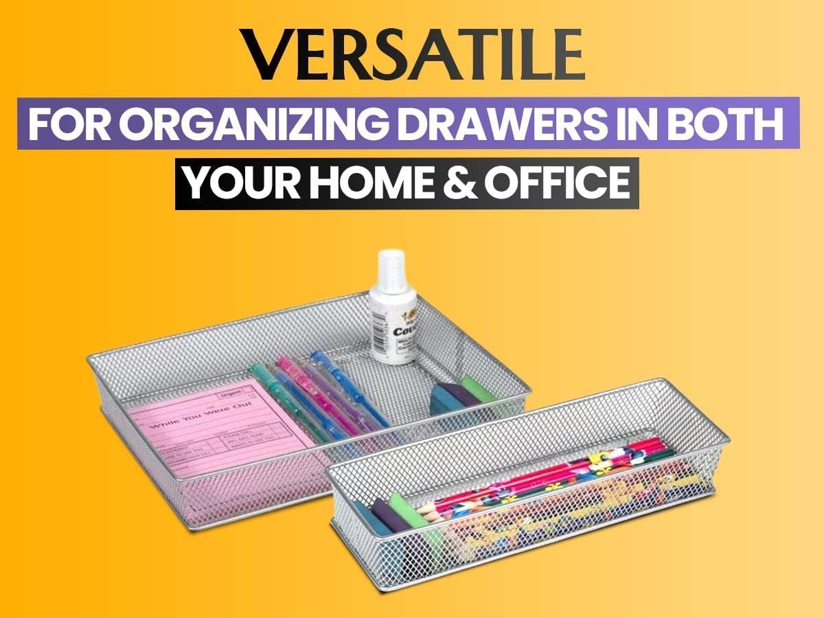 YBM HOME Silver Mesh Drawer Cabinet and or Shelf Organizer Bins, School Supply Holder Office Desktop Organizer Basket (12, 6x12x2 Inch)