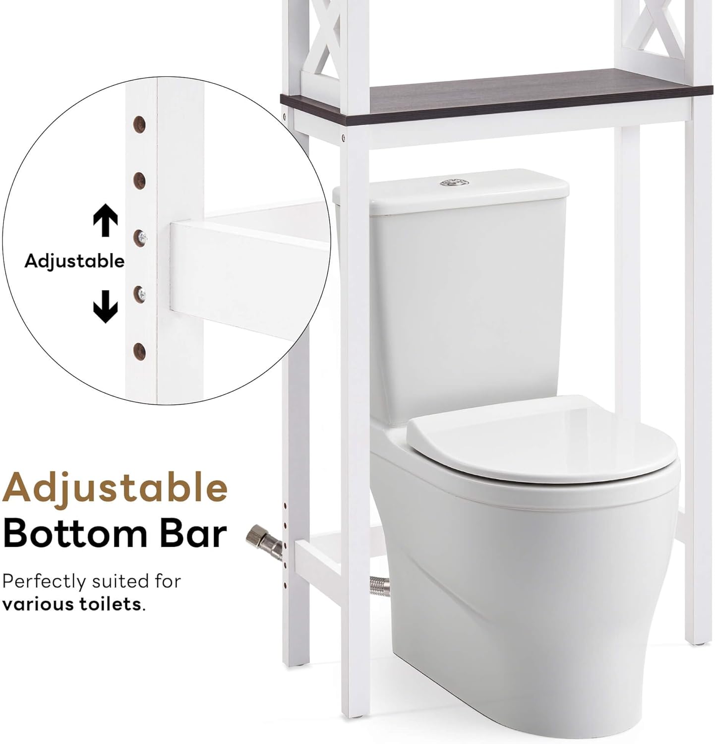 ivinta Over The Toilet Storage Cabinet, 3-Tier Bathroom Storage Cabinet with Adjustable Shelf and Doors, Freestanding Space Saver Above Toilet for Bathroom Laundry Restroom BT09 (White)