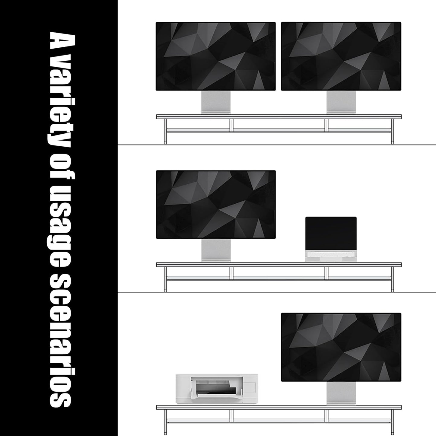 Dual‑Tier Monitor Stand for Modern Desk Setup – Minimalist Wooden and Metal Riser Shelf with Transparent Acrylic Feet for Dual Monitors, Laptops, Home Office Aesthetic，Beige and White