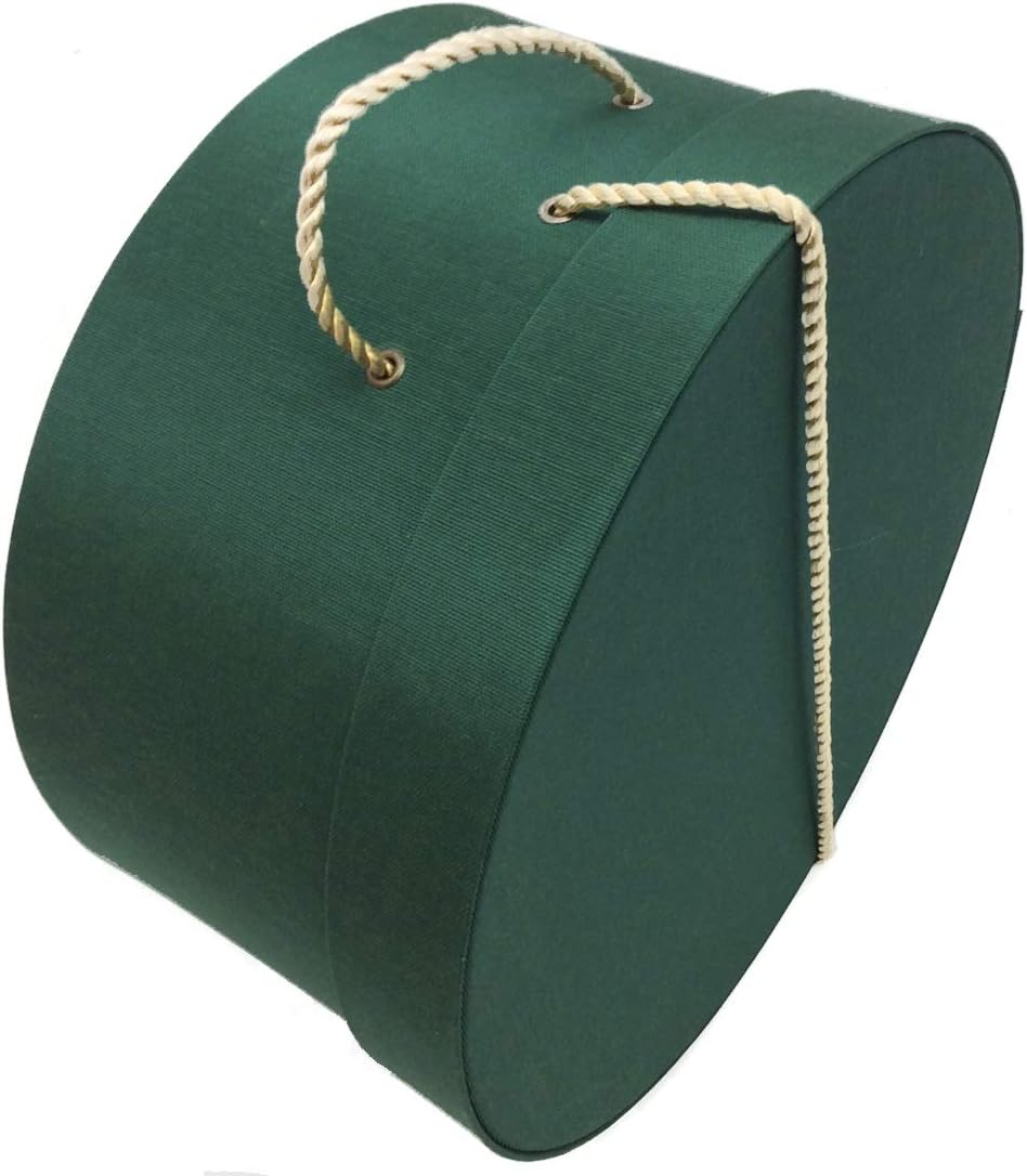 Sarah's Hat Boxes Classic Dark Green Hat Box – 21.5" x 11.5" (Dia. x Ht.) Handmade in USA – Odorless Non-Toxic Adhesive, Cording Handle – Premium Storage for Hats & Accessories