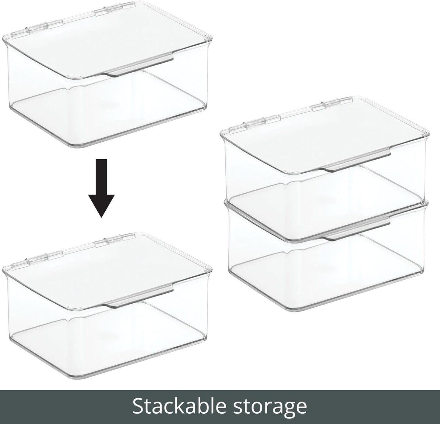mDesign Plastic Playroom/Gaming Storage Organizer Box Containers, Hinged Lid for Shelves or Cubby, Holds Small Toys, Building Blocks, Puzzles, Markers, Lumiere Collection, Clear