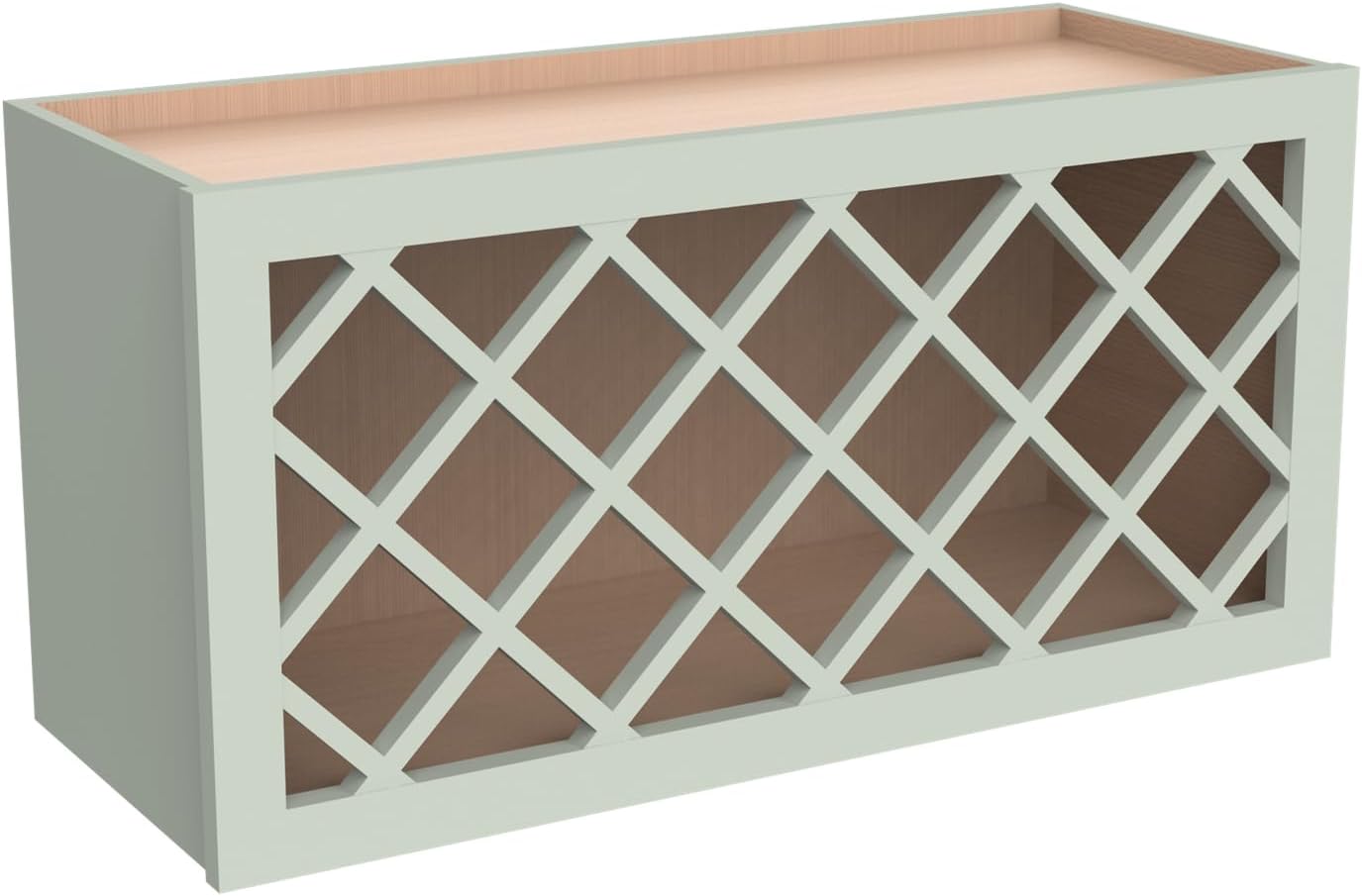 Solid Wood RTA Wine Bottle Rack Wall Cabinet with Lattice Panels - Wine Storage for Bar, Pantry, Cellar - Mocha (Jade Green, 36'W 12'D 18'H)