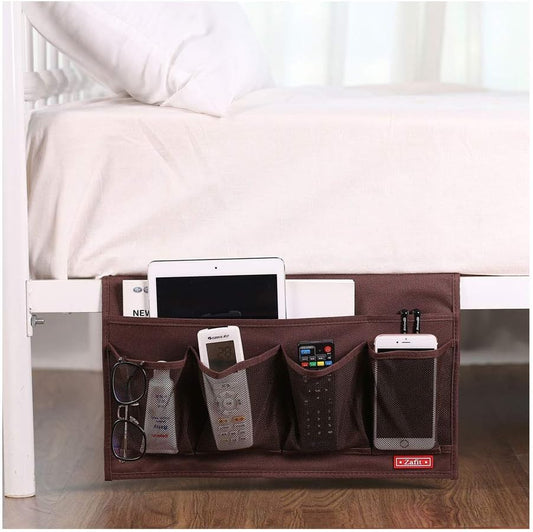 Bedside Storage Organizer - 6 Pocket Table Caddy for Remotes, Phone, Glasses (Coffee)