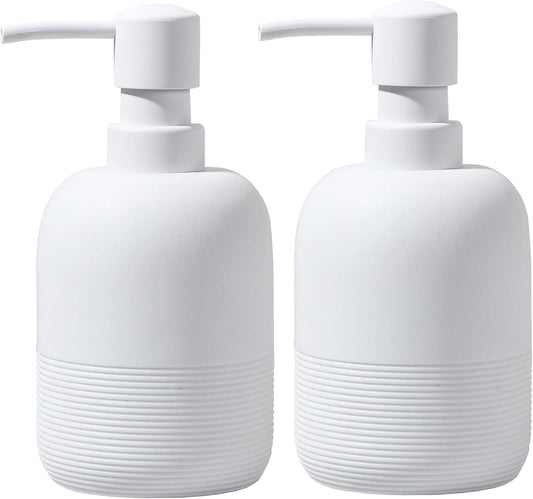 White Soap Lotion Dispenser with A Spare Pump,Liquid Hand Soap Dispenser Sets for Bathroom Countertop,2pcs/Set Soap Dispenser for Kitchen
