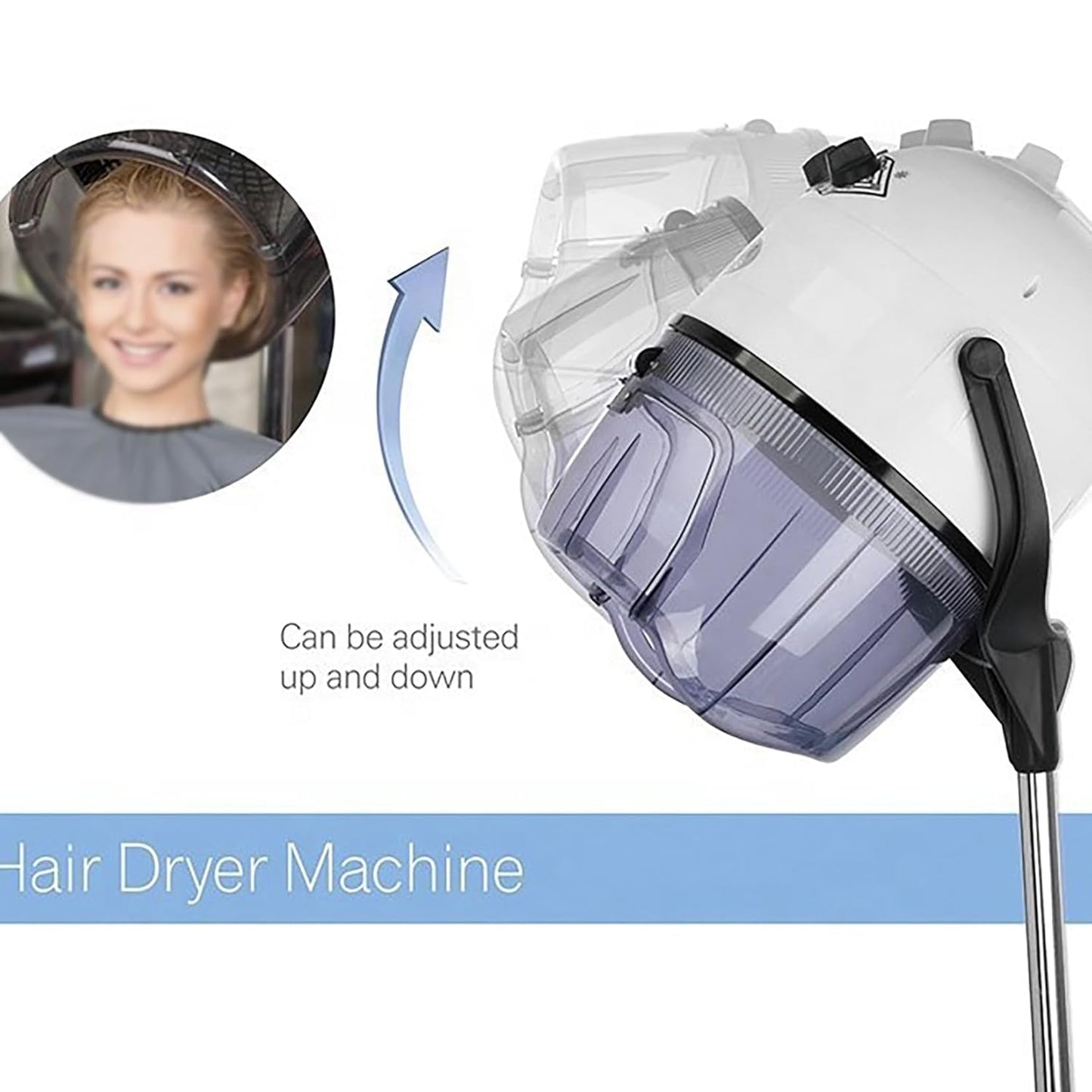 Hooded Hair Bonnet Dryer,Standing Hair Dryer with Height Adjustable 360° Rotation Swivel Caster Rolling Base Versatile Styling for Home And Salon