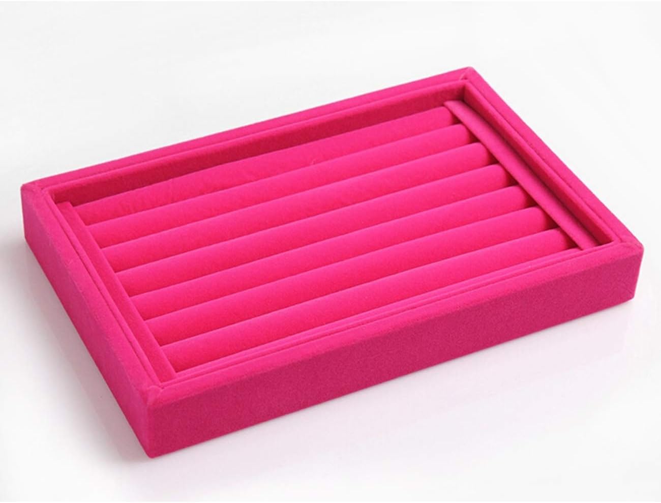 Tinsow Stackable 7 Slots Jewelry Rings Pink Earrings Tray Velvet Showcase Display Organizer (Pink)