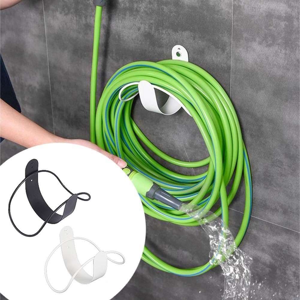 Carbon Steel Garden Hose Holder Wall Mounted, Outdoor Water Hose Wall Mount Storage with Space Saving Design, 30 Meter Capacity Hose Reel Wall Bracket(White)