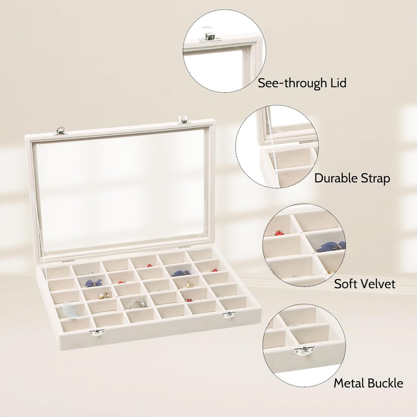 Stratalife Jewelry Organizer Stackable Earring Organizer Tray with Lid Jewelry Storage Tray for Earring Necklace Drawer Display Idea for Mom from Daughter (30 Grids)