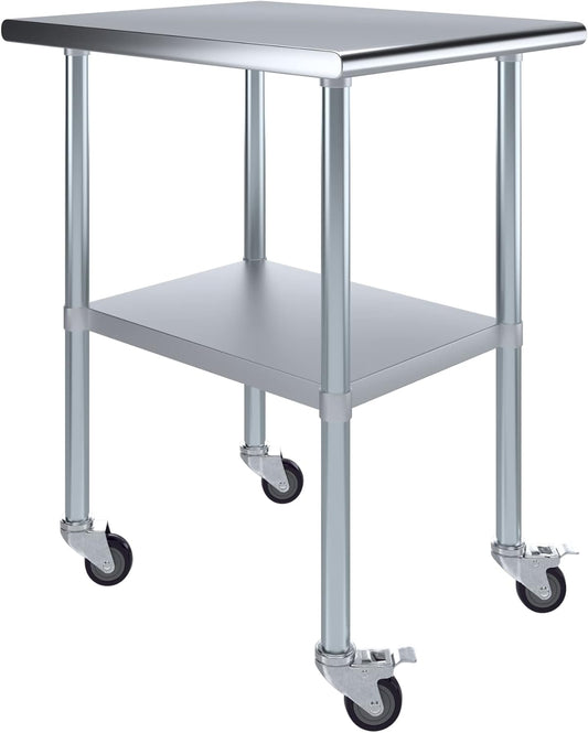 AmGood 24" Long x 30" Deep Stainless Steel Table with Casters