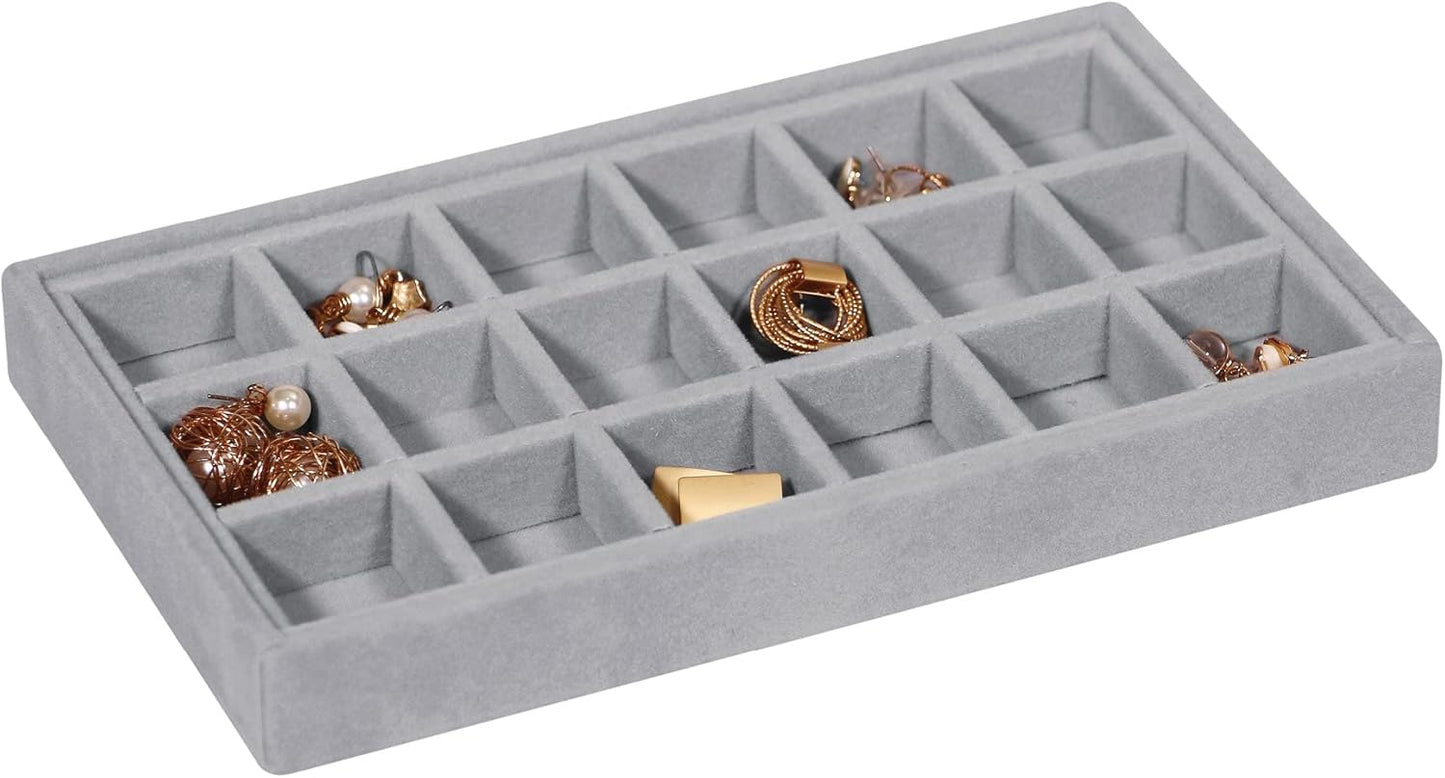 DIOMMELL 12 Pack Stackable Velvet Jewelry Trays Organizer, Jewelry Storage Box Display Trays Showcase Holder Closet Dresser Drawer Organizer for Earring Necklace Bracelet Ring Accessary, Grey