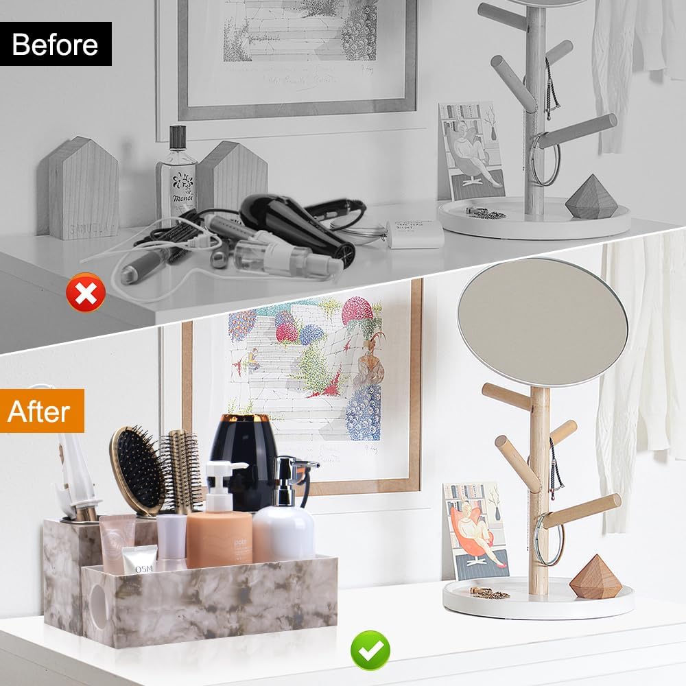 Marble Hair Tool Organizer - Bathroom Vanity Storage for Hot Tools, Hair Dryer, Curling Iron, Flat Iron & Straightener
