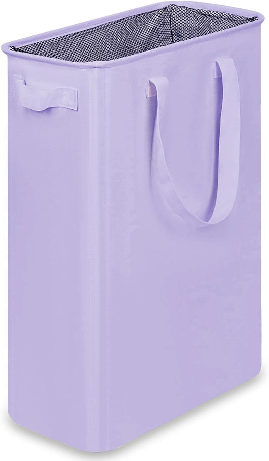 efluky Slim Laundry Basket, Narrow Laundry Hamper with Handles, Collapsible Dirty Clothes Hamper, Tall Laundry Bin for Laundry Room, Dorm and Bedroom, 12.7 Gallons(48L) Light Purple
