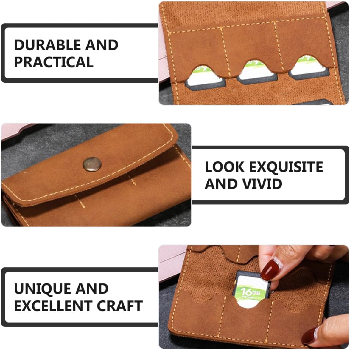 DOITOOL 2pcs Retro PU Memory Card Case Holder Organizer Secure Snap Closure Protective Storage Box for Cards Travel-Friendly Brown (2pcs)