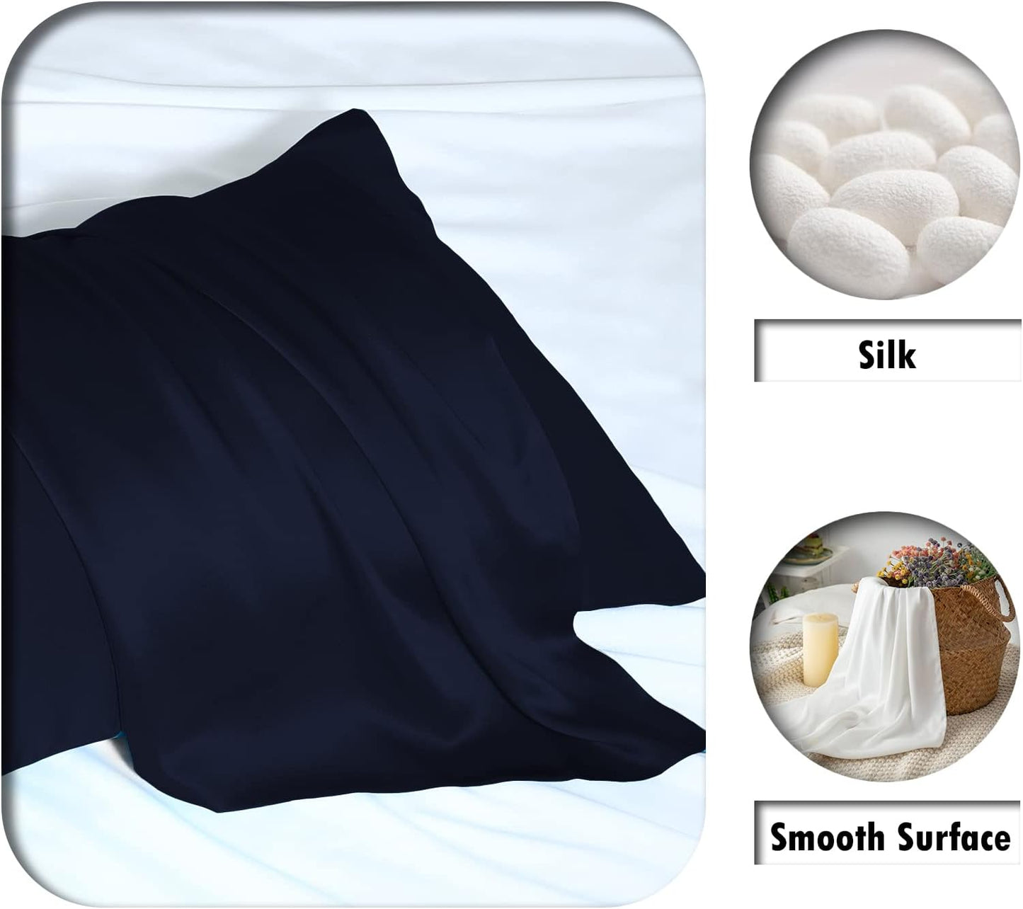 Silk Pillowcase for Hair and Skin,Soft,Breathable and Sliky 100% Queen Silk Pillow Case Set of 2,Both Sides Natural Mulberry Silk Pillowcases with Hidden Zipper(Queen Size 20"X 30",2pcs)