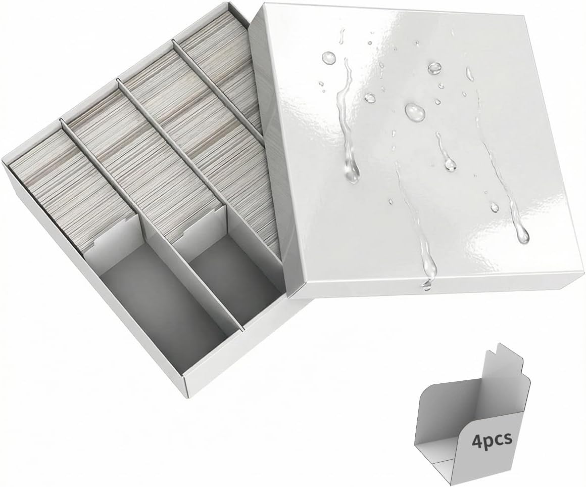 Trading Card Storage Box with 4 Cards Stoppers, 3200 Count Cardboard Storage Box for Sports, Tcg, Mtg, Standard Card, Bulk Collectible Trading Cards (1-Pack)
