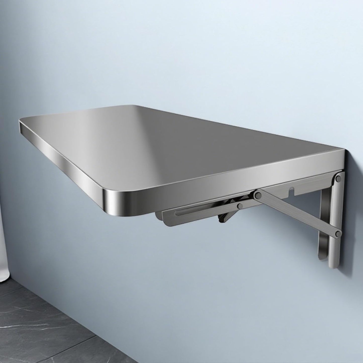 304 Stainless Steel Folding Wall Shelf Wall Mount Kitchen Storage Shelves Rounded Corners Food-grade Folding Table Thickened Bracket for Laundry Room Garage Restaurant.(100x40cm/39.4x15.7in)