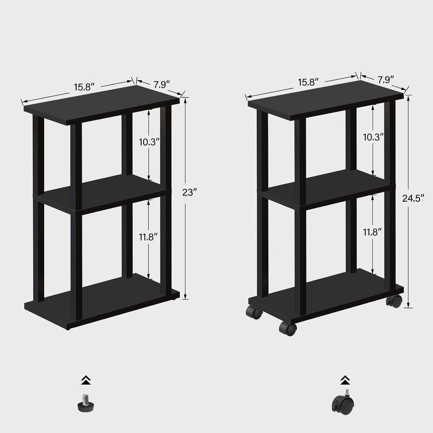 TUTOTAK Small Side Table, Narrow End Table, Bedside Table, Couch Side Table with Wheels for Living Room or Bedroom, Black TB01BK061